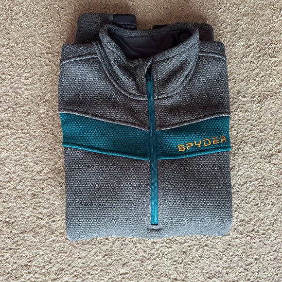 Spyder Sweater Mens Small 1/4 Zip Mock Neck Fleece Grey Long Sleeve - Picture 11 of 11